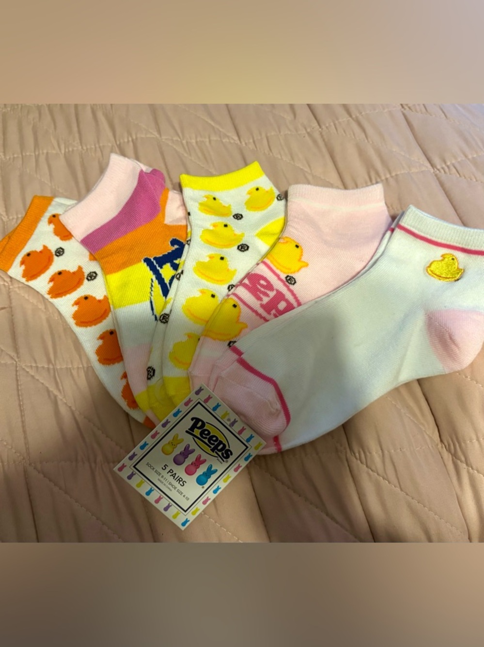 5-pack of novelty ankle socks branded with the PEEPS characters women’s NWT